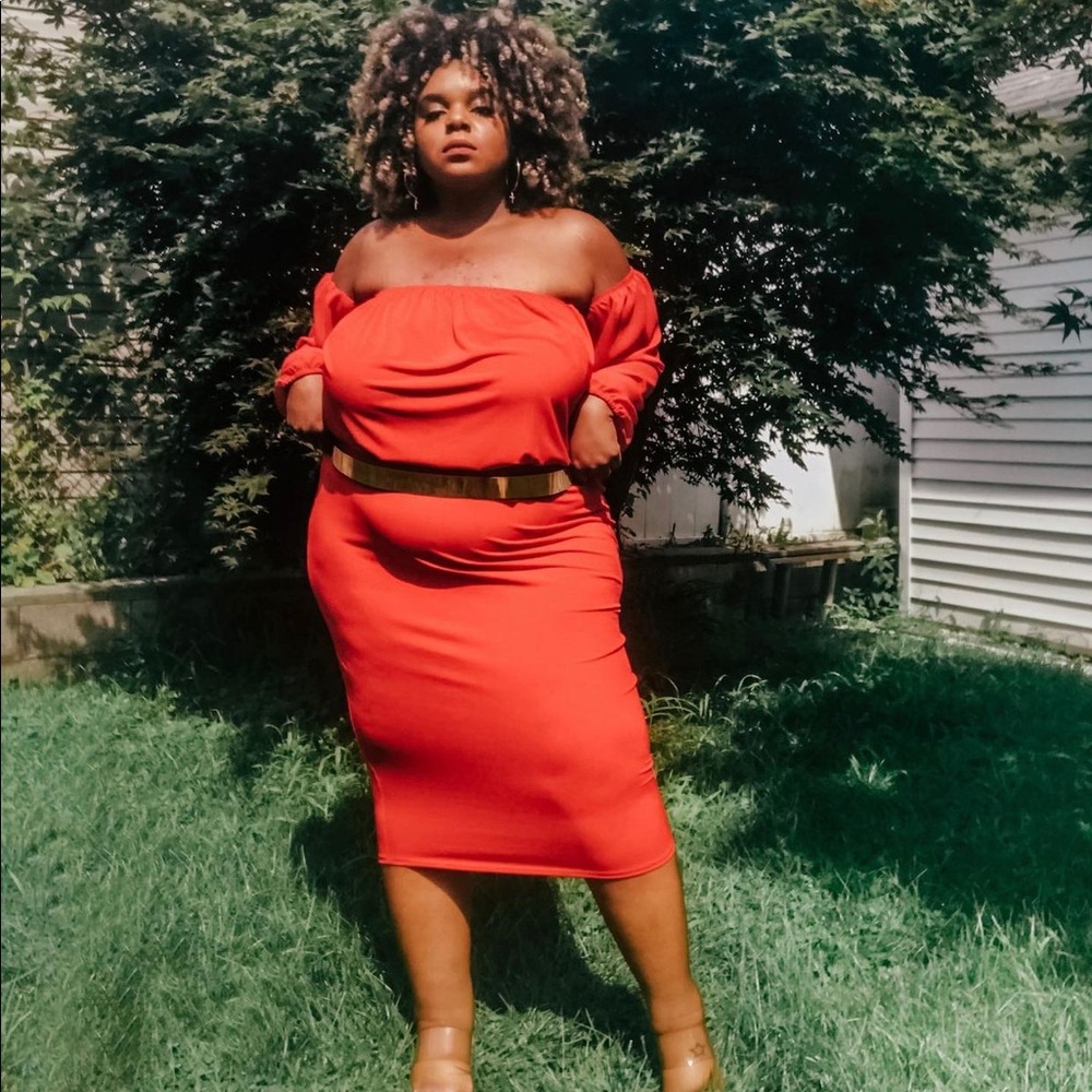 Red Off The Shoulder Midi Dress
